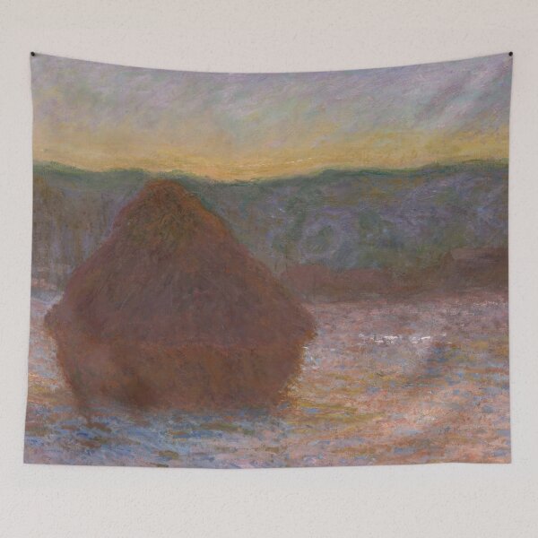 Item preview, Stack of Wheat Thaw Sunset by Claude Monet: Warm Impressionist Landscape Poster designed and sold by artofuniverse.