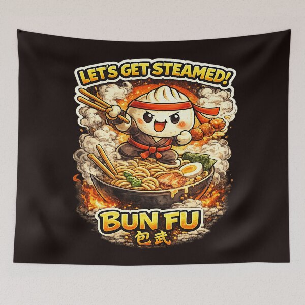 Item preview, Bun Fu – Let’s Get Steamed! Kung Fu Bao Ramen Fighter T-Shirt designed and sold by Kevin Shearer.