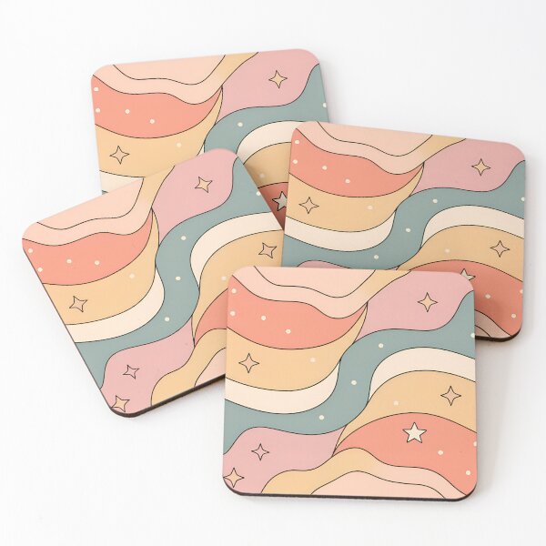 Aperçu de l'œuvre Dreamy Celestial Waves – Pastel Stars and Moon Abstract Illustration créée et vendue par Timegraf.