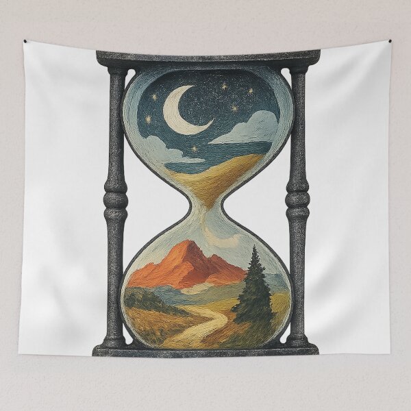 Item preview, Surreal Hourglass Landscape with Moon and Mountains designed and sold by chromatalove.