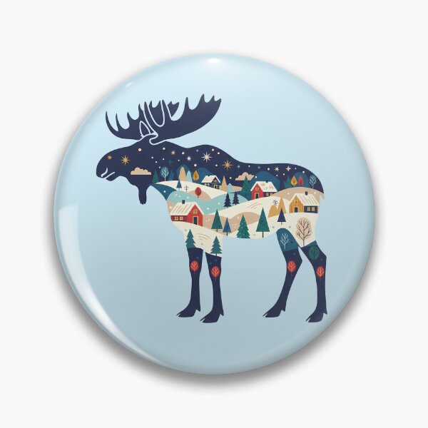Item preview, Moose Silhouette with Lapland Village – Scandinavian Folk Art by heidiannemorris © designed and sold by FOLK ART FUSION by heidiannemorris.