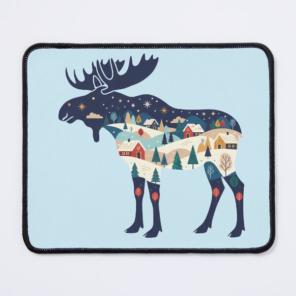 Item preview, Moose Silhouette with Lapland Village – Scandinavian Folk Art by heidiannemorris © designed and sold by FOLK ART FUSION by heidiannemorris.