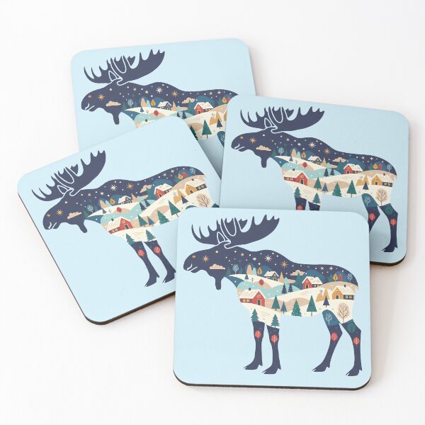 Item preview, Moose Silhouette with Lapland Village – Scandinavian Folk Art by heidiannemorris © designed and sold by FOLK ART FUSION by heidiannemorris.