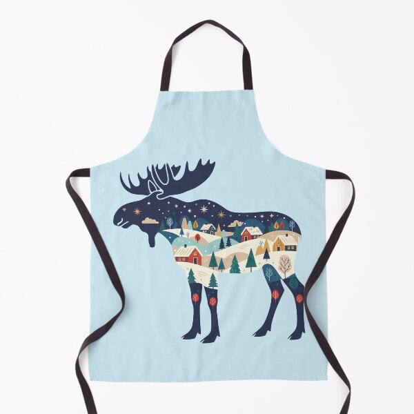 Item preview, Moose Silhouette with Lapland Village – Scandinavian Folk Art by heidiannemorris © designed and sold by FOLK ART FUSION by heidiannemorris.