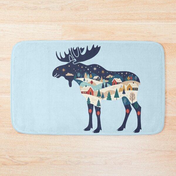 Item preview, Moose Silhouette with Lapland Village – Scandinavian Folk Art by heidiannemorris © designed and sold by FOLK ART FUSION by heidiannemorris.