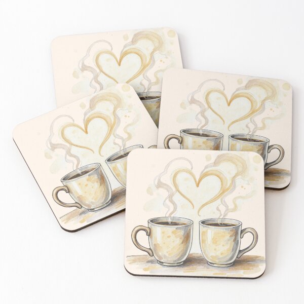 Item preview, Coffee Love Illustration – Romantic Cups with Heart Steam designed and sold by HappySproutArt.