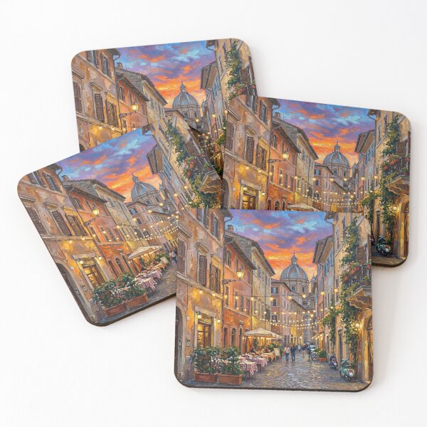 Item preview, Rome Trastevere Street at Sunset - Vibrant Textured Oil Painting designed and sold by PrintShopGeneva.