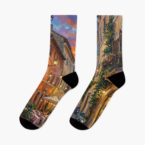 Item preview, Rome Trastevere Street at Sunset - Vibrant Textured Oil Painting designed and sold by PrintShopGeneva.