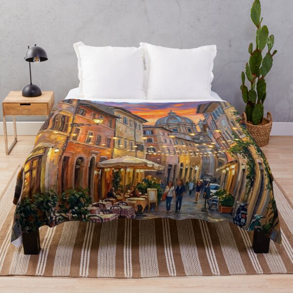 Item preview, Rome Trastevere Street at Sunset - Vibrant Textured Oil Painting designed and sold by PrintShopGeneva.