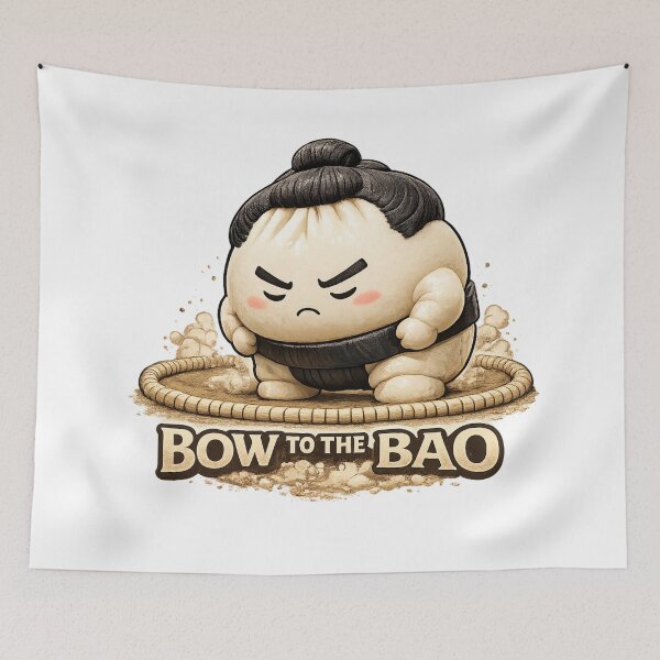Item preview, Bow to the Bao – Sumo Bao Bun Cute Food Cartoon designed and sold by Kevin Shearer.