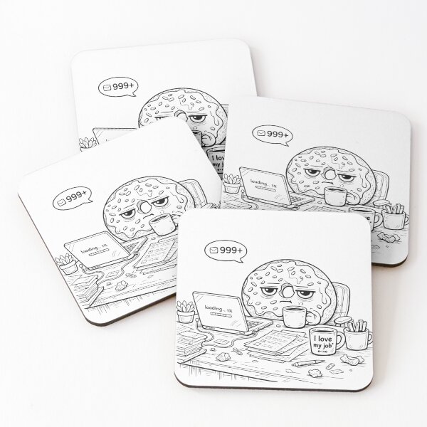 Item preview, Overworked Donut at Desk – Funny Office Burnout Coffee Illustration designed and sold by ComedyInkFactor.