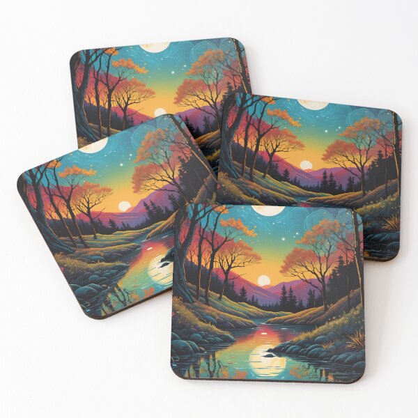 Item preview, Moonlit River Beneath Swirling Sky - Autumn Sunset Dreamscape designed and sold by FriskyLemur.