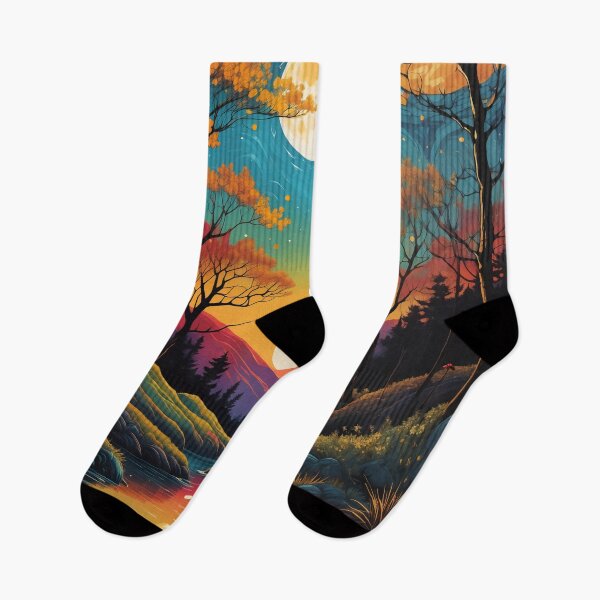 Item preview, Moonlit River Beneath Swirling Sky - Autumn Sunset Dreamscape designed and sold by FriskyLemur.