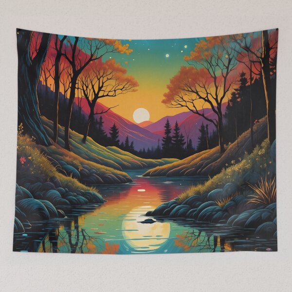 Item preview, Moonlit River Beneath Swirling Sky - Autumn Sunset Dreamscape designed and sold by FriskyLemur.