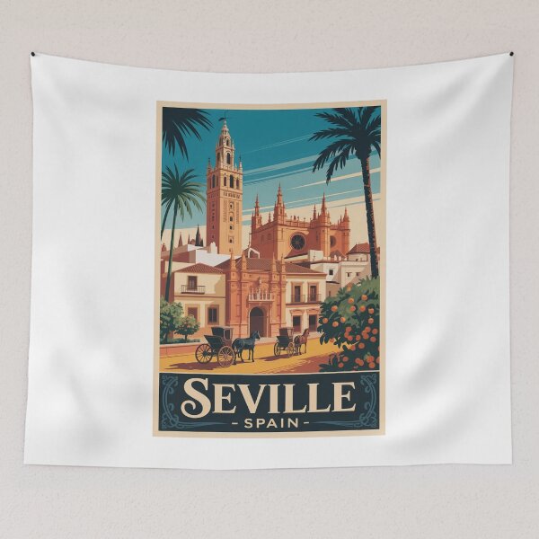 Item preview, Vintage Travel Seville Spain poster designed and sold by TulipaGraphics.