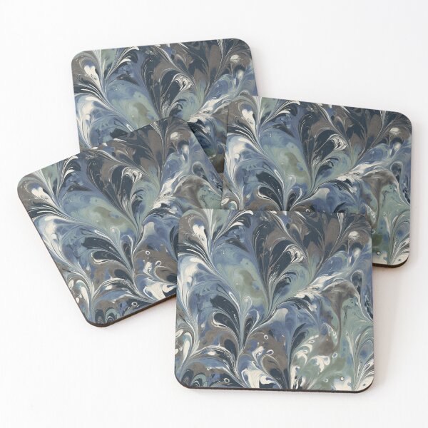 Item preview, Indigo Marbled Plume Pattern in Slate Blue and Cream designed and sold by trajeado14.