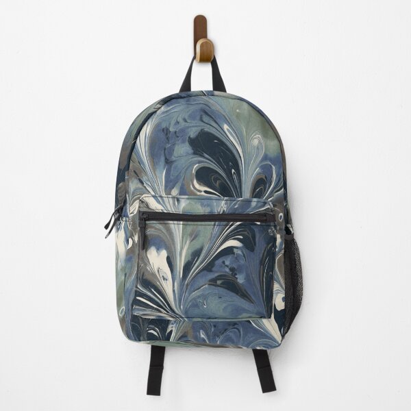 Item preview, Indigo Marbled Plume Pattern in Slate Blue and Cream designed and sold by trajeado14.