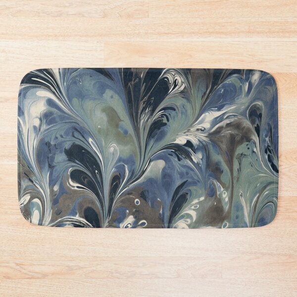 Item preview, Indigo Marbled Plume Pattern in Slate Blue and Cream designed and sold by trajeado14.