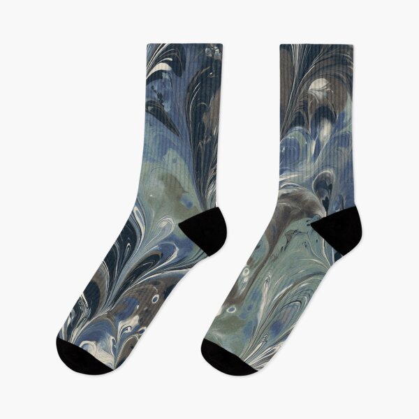 Item preview, Indigo Marbled Plume Pattern in Slate Blue and Cream designed and sold by trajeado14.
