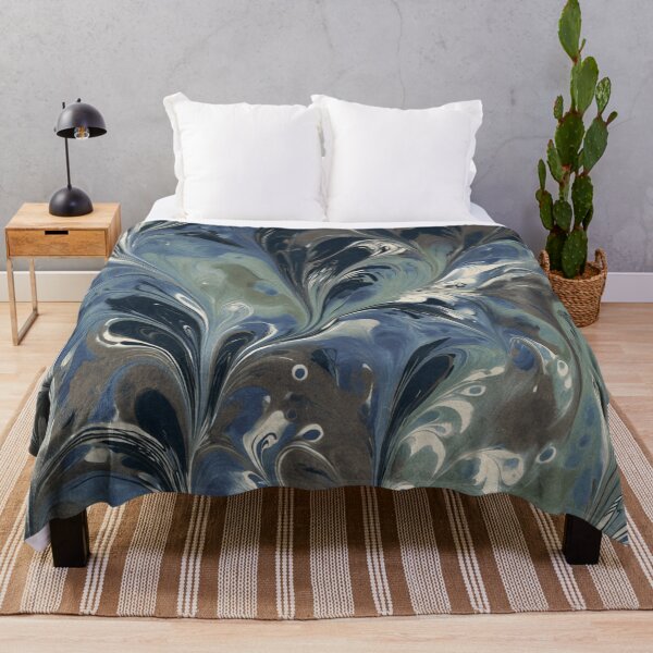 Item preview, Indigo Marbled Plume Pattern in Slate Blue and Cream designed and sold by trajeado14.
