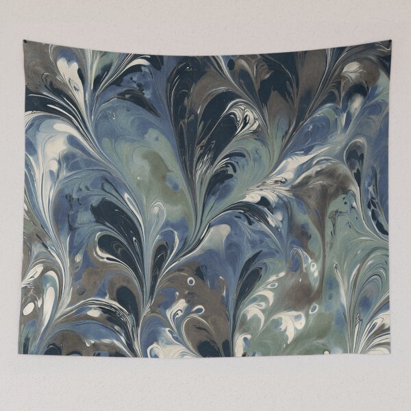 Item preview, Indigo Marbled Plume Pattern in Slate Blue and Cream designed and sold by trajeado14.