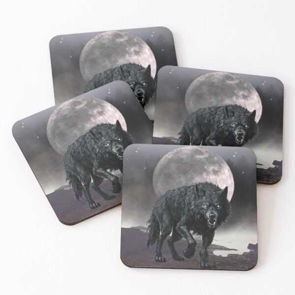 Item preview, black wolf – mystical moonlight – dark fantasy art designed and sold by Traumrausch.