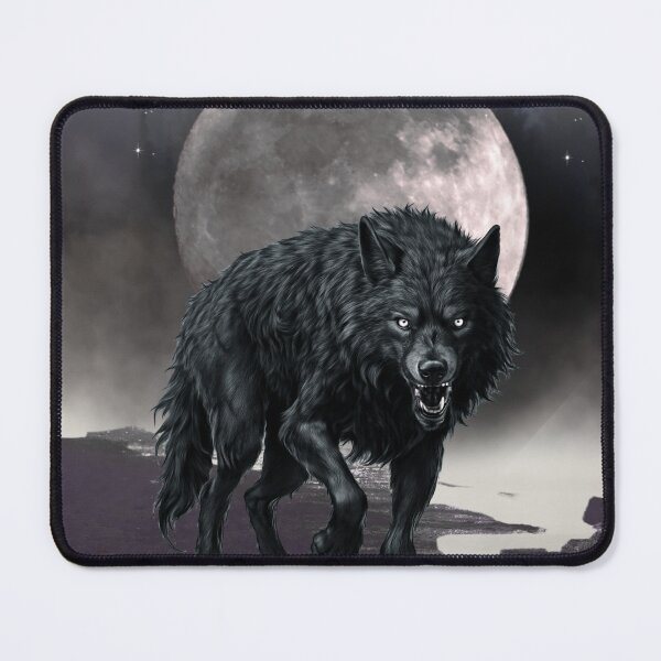 Item preview, black wolf – mystical moonlight – dark fantasy art designed and sold by Traumrausch.