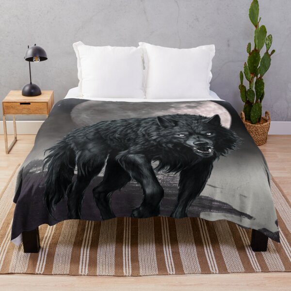 Item preview, black wolf – mystical moonlight – dark fantasy art designed and sold by Traumrausch.
