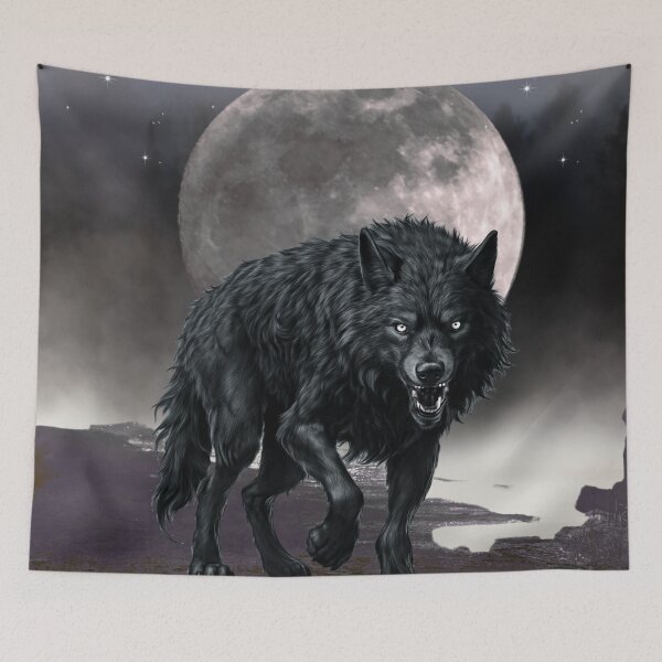 Item preview, black wolf – mystical moonlight – dark fantasy art designed and sold by Traumrausch.