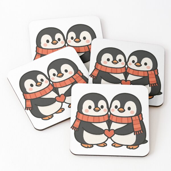 Item preview, Penguin Couple with Shared Heart Charm – Valentine Love Art designed and sold by Confuzz1ed.