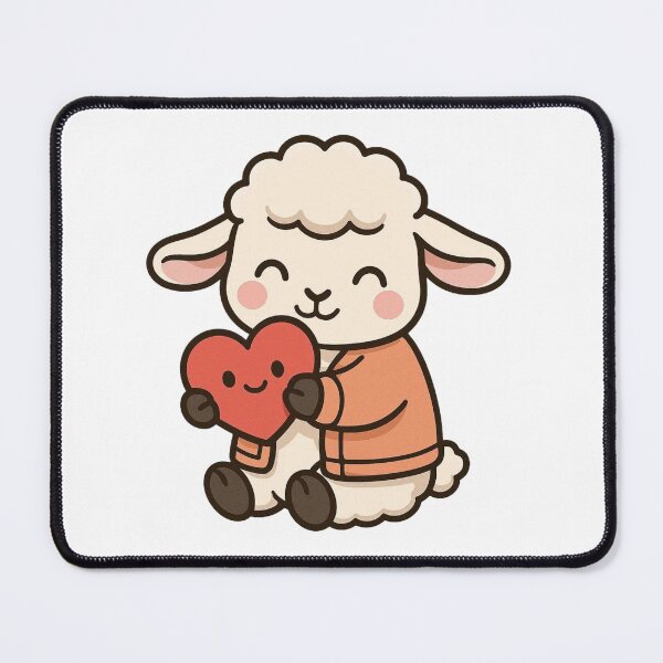 Item preview, Lamb Hugging Plush Heart – Soft Valentine Animal Art designed and sold by Confuzz1ed.