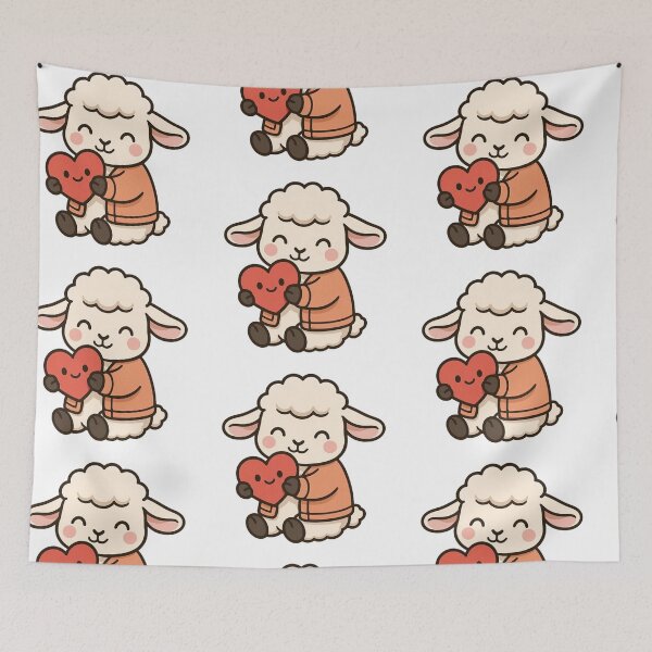 Item preview, Lamb Hugging Plush Heart – Soft Valentine Animal Art designed and sold by Confuzz1ed.