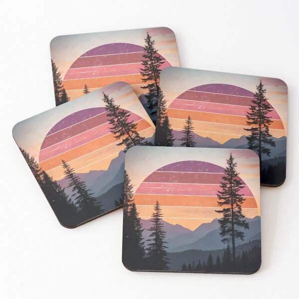 Item preview, Retro 70s Sunset Mountain Sticker – Vintage Silhouette with Pine Trees & Distressed Texture designed and sold by The-Library.