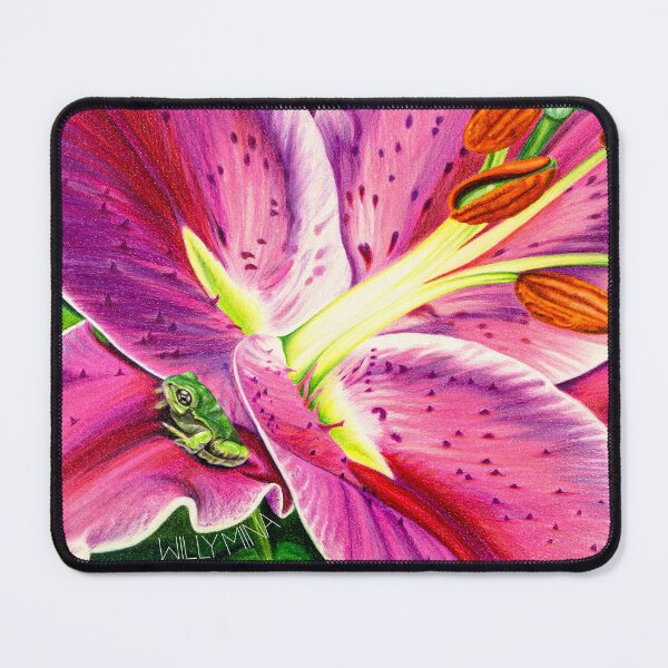 Item preview, Pink Stargazer Lily with Happy Green Frog designed and sold by WillyMina.