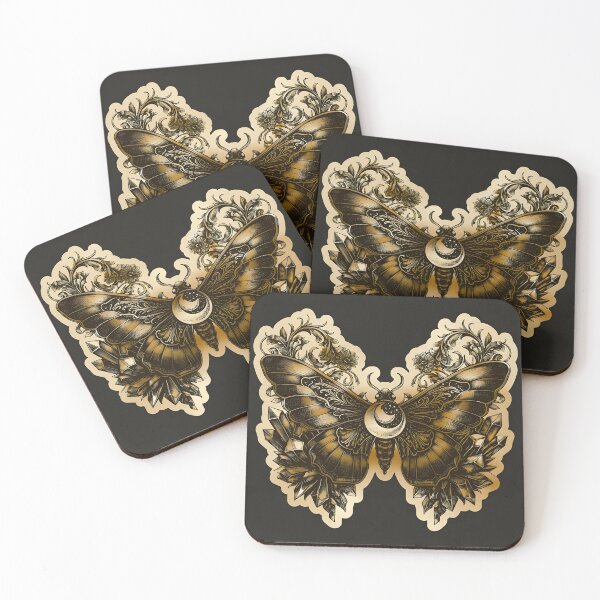 Item preview, Mystic Moth Sticker – Crescent Moon, Crystals & Ornamental Florals in Witchy Gold Ink Style designed and sold by The-Library.