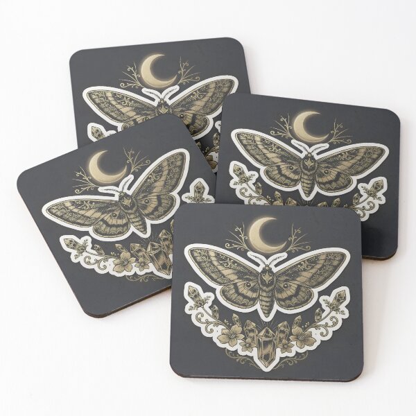 Item preview, Mystic Moth Sticker – Crescent Moon, Crystals & Ornamental Florals in Witchy Gold Ink Style designed and sold by The-Library.