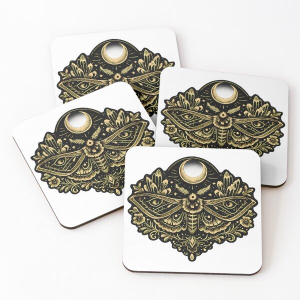 Item preview, Mystic Moth Sticker – Crescent Moon, Crystals & Ornamental Florals in Witchy Gold Ink Style designed and sold by The-Library.