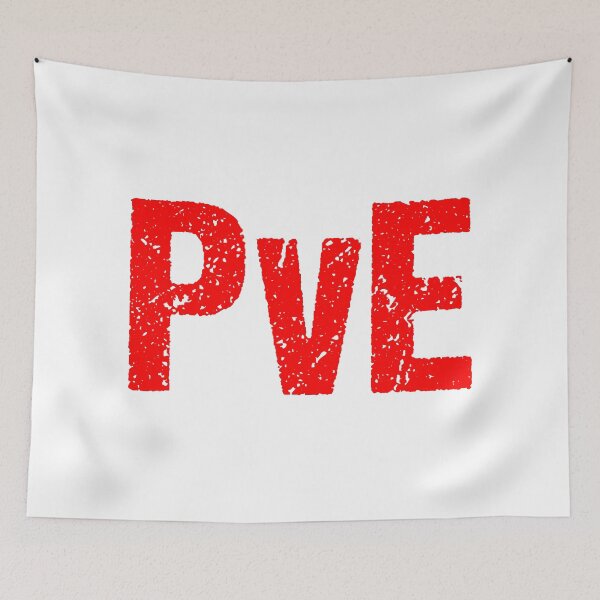 Item preview, PvE, Player vs Environment Red Gritty Typography  designed and sold by Memes N Lore .