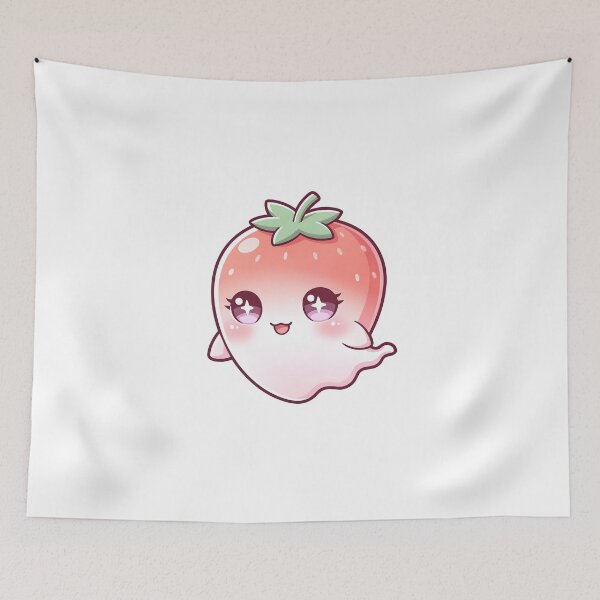 Item preview, Kawaii Strawberry Ghost Sticker – Cute Pastel Spirit with Thick Outline designed and sold by The-Library.