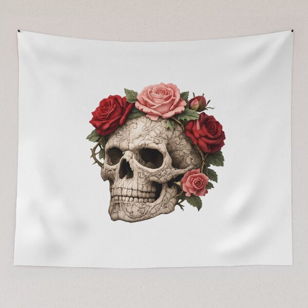 Item preview, Vintage Botanical Skull Art – Engraved Rose Skull with Antique Illustration Style designed and sold by The-Library.