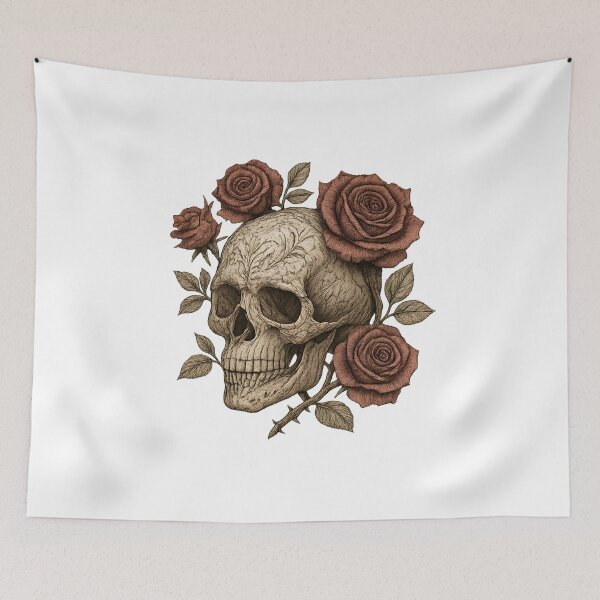Item preview, Vintage Botanical Skull Art – Engraved Rose Skull with Antique Illustration Style designed and sold by The-Library.