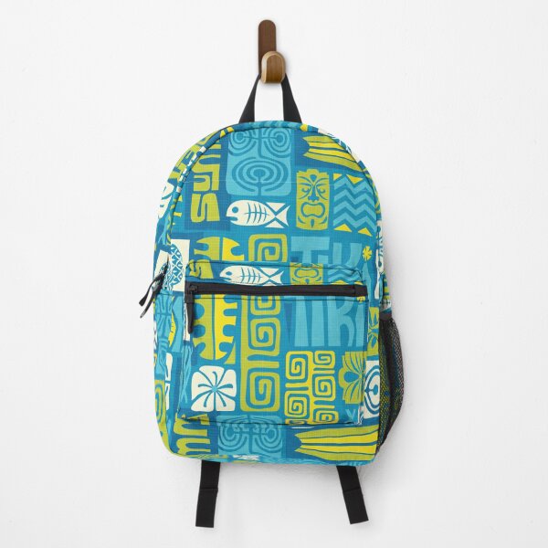 Item preview, Retro Hawaii Tiki Summer Colorful Turquoise Blue Tropical Tapa Print designed and sold by RetroMaggie.