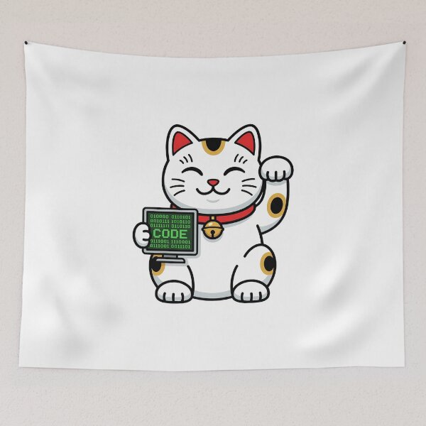 Item preview, Code Binary Maneki Neko Cute Cartoon Graphic for Tech Professionals designed and sold by chattsuede.