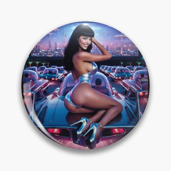 Item preview, Sexy Retro Futuristic Drive-in Series #3: Sexy Black-Haired Pinup girl on Car at Drive-In Movie designed and sold by Nico Simon Princely.
