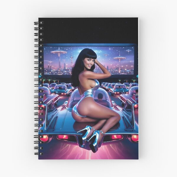 Item preview, Sexy Retro Futuristic Drive-in Series #3: Sexy Black-Haired Pinup girl on Car at Drive-In Movie designed and sold by Nico Simon Princely.