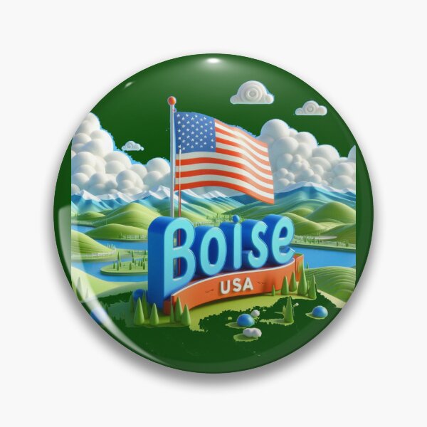 Item preview, Boise USA Cute 3D Landscape Label with American Flag,  designed and sold by PaintMeWorld.