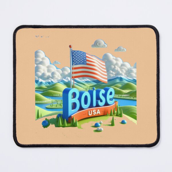 Item preview, Boise USA Cute 3D Landscape Label with American Flag, designed and sold by PaintMeWorld.