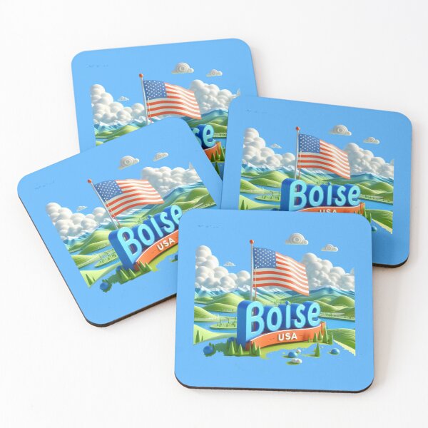 Item preview, Boise USA Cute 3D Landscape Label with American Flag,  designed and sold by PaintMeWorld.