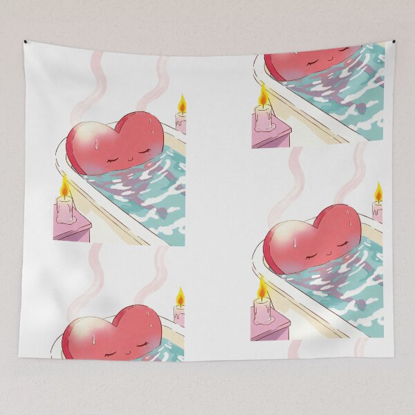 Item preview, Heart shape relaxes in warm bath surrounded by candles at home on a quiet evening designed and sold by SpaceartLilu.