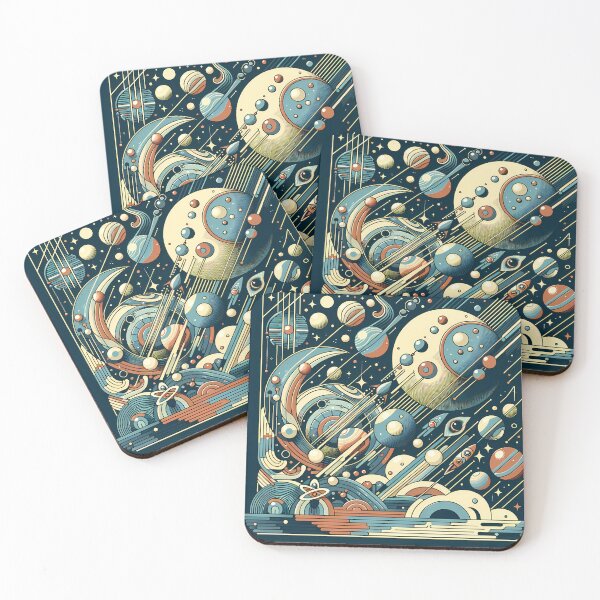 Item preview, Retro Geometric Space Planets in Teal and Orange designed and sold by InkSmithery.